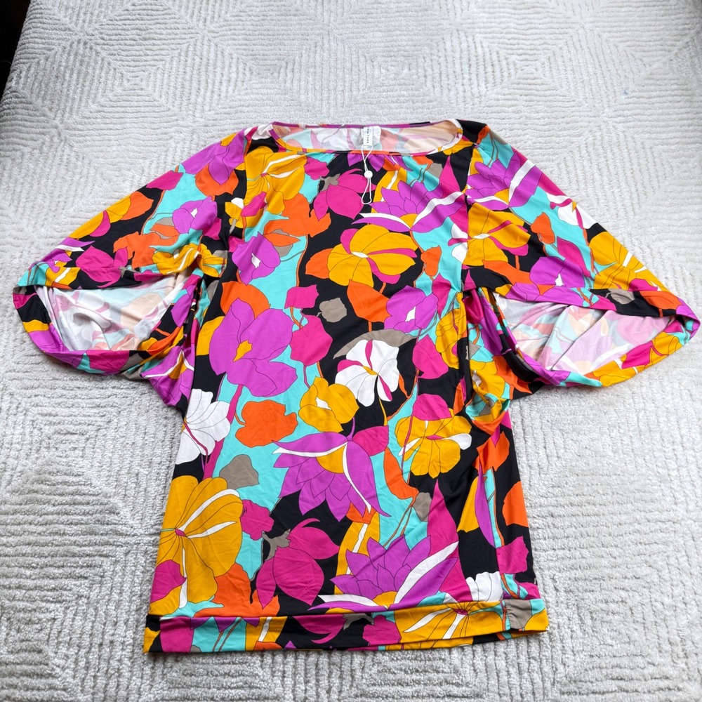 Trina Turk Floral Dolman Top Womens L Retro Resort Tropical Bohemian Dopamine